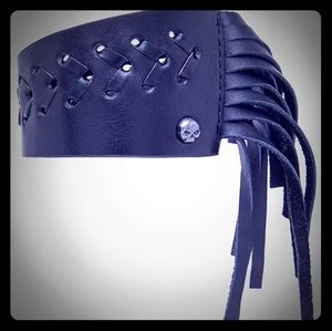 Black leather fringe bracelet/cuff